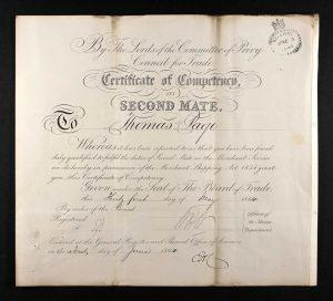 Master Mates Certificate, Thomas Page, 1864