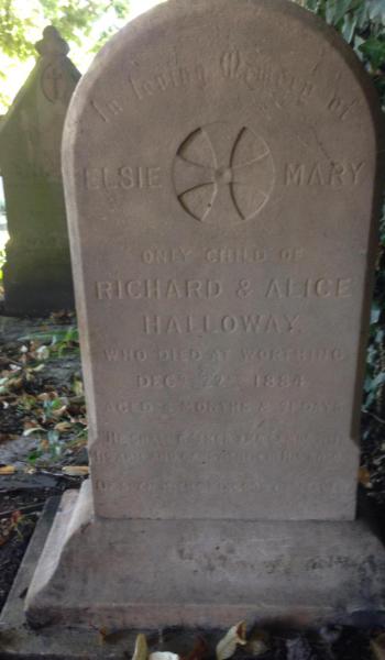 Elsie Halloway (buried 1884) headstone